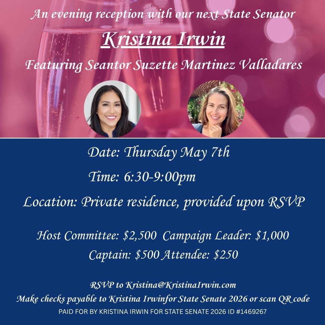 Evening reception with Kristina Irwin and Senator Suzette Martinez Valladares, Thursday May 7th